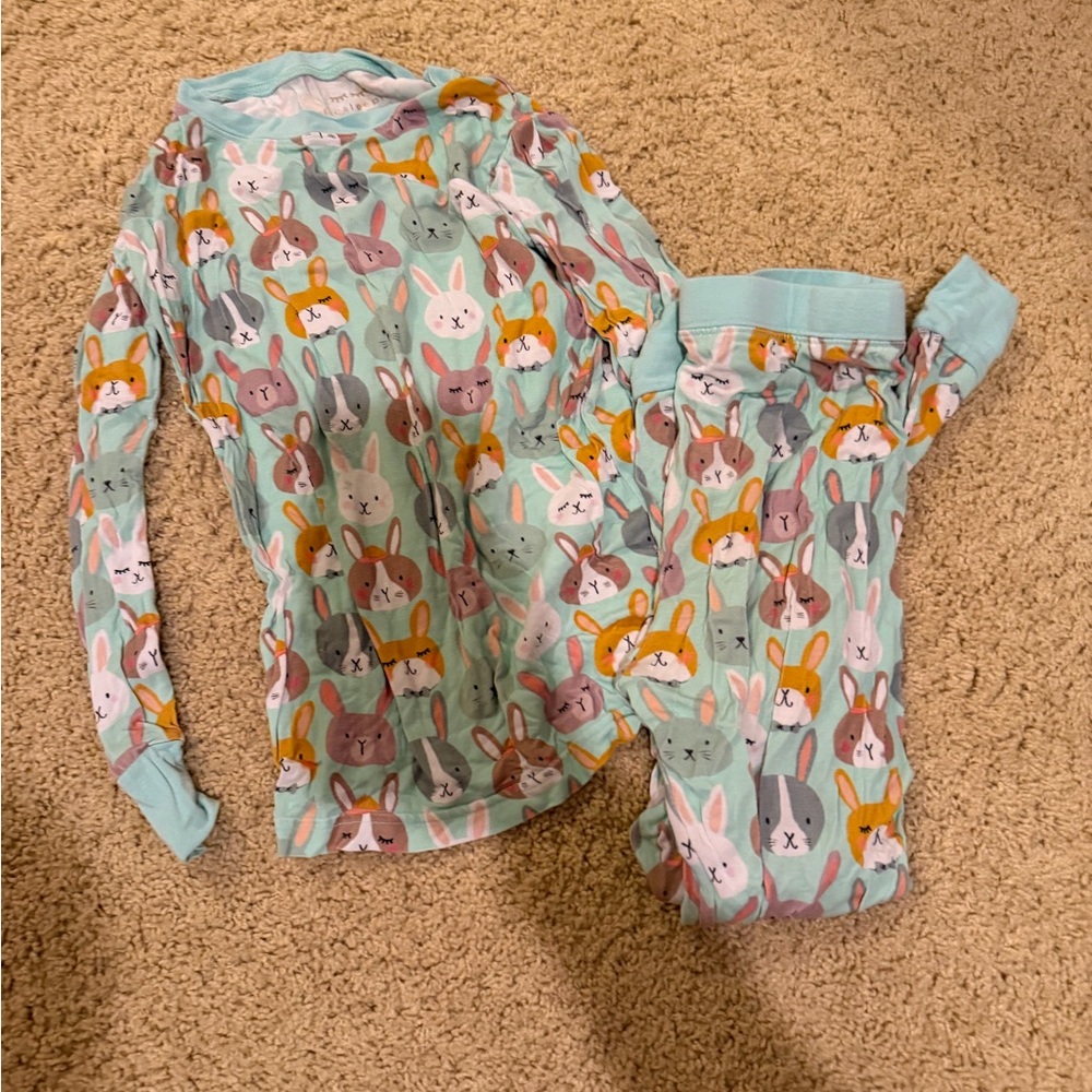 Little Sleepies Bunny Print Kids Pajama Set - Mint and Orange